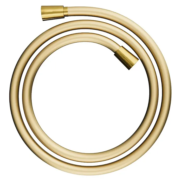 Komplettes Duschsystem Thermostatisch LUGO Unterputz Armatur Wasserhahn mit Kopfbrause in Gold -  - Goldfarbener Duschschlauch, kreisförmig aufgerollt.
