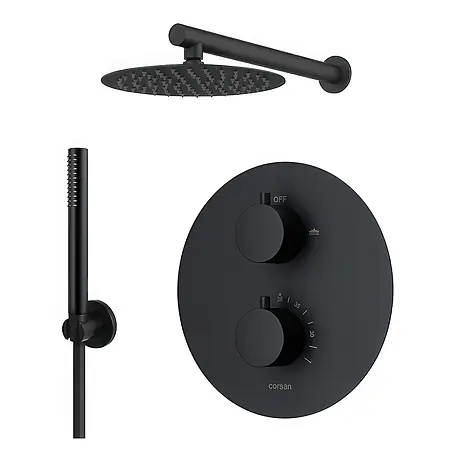 Bad Land  UP-Brausethermostat LUGO Duschsystem Set thermostatisch UP mit Kopfbrause Schwarz