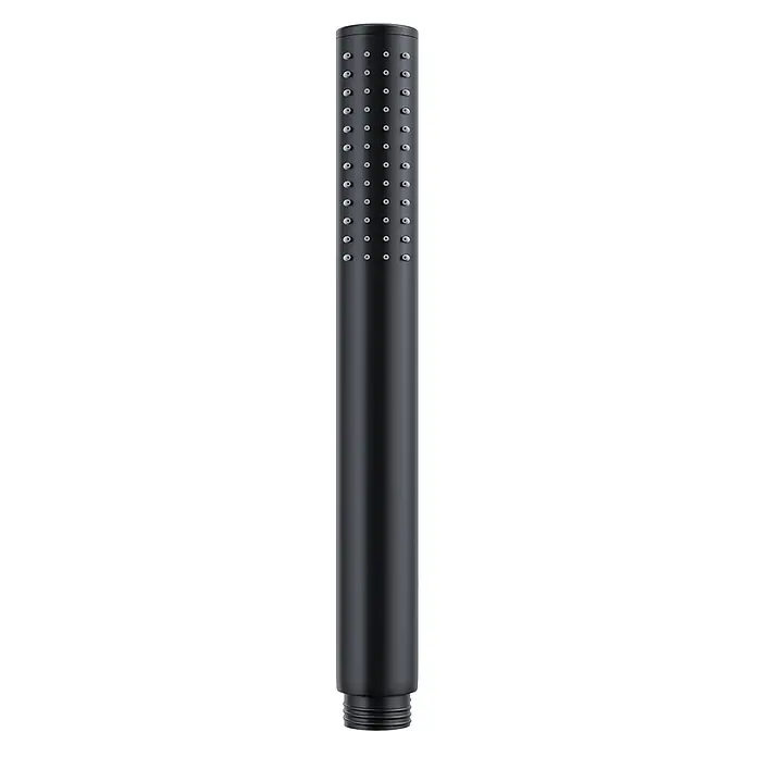 Komplettes Duschsystem Thermostatisch LUGO Unterputz Armatur Wasserhahn mit Kopfbrause in Schwarz -  - Mattschwarze zylindrische Handbrause mit grauen Düsen und Gewindebasis.
