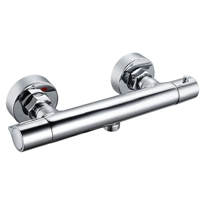 Brausearmatur Wasserhahn SLIM Brausebatterie für Badezimmer in Silber -  - Chromfarbene Thermostat-Duscharmatur mit 38°C Sicherheitsstopp und Ein/Aus-Hebel.