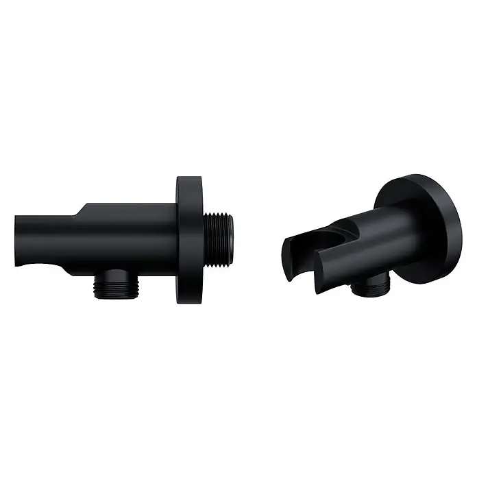 Bad Land UP-Brausethermostat LUGO Duschsystem Set thermostatisch UP mit Kopfbrause Schwarz - Eckig, Schwarz, Matt - Matter schwarzer Duschwandanschluss und separate Brausehalterung, beide mit Außengewinden.