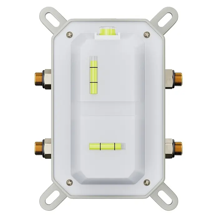 Bad Land UP-Brausethermostat BOX UP-Brausethermostat Chrom - Eckig, Chrom, Matt - Weißer Sanitär-Installationskasten mit integrierten Wasserwaagen und Messing-Rohrverschraubungen.