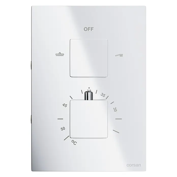 Unterputz Brausearmatur Thermostatisch BOX Verdeckter Einbau Mischer für Badezimmer in Chrom -  - Verchromtes Duschbedienfeld mit Temperaturregler (20-50°C) und Wasserquellenwahl (AUS, Brause, Handbrause).