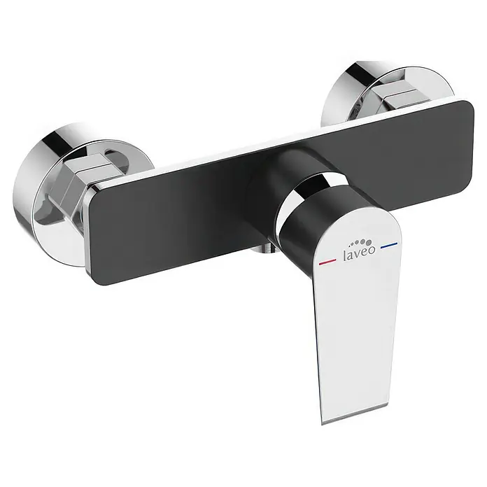 Brausearmatur Wasserhahn LARGO Brausebatterie für Badezimmer in Schwarz-Silber -  - Wandmontierte Duscharmatur mit Einhebelmischer, verchromt mit dunkelgrauer Blende.