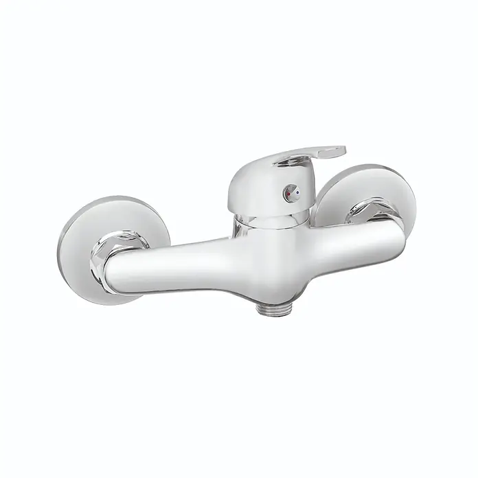 Brausearmatur Wasserhahn MITRIS Brausebatterie für Badezimmer in Silber -  - Chromglänzende Wand-Duscharmatur mit Einhebelmischer und Warm-/Kaltwasseranzeige.