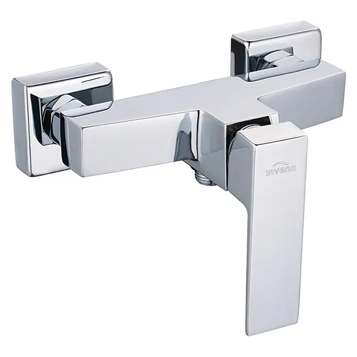 Brausearmatur Wasserhahn PAROS Brausebatterie für Badezimmer in Silber -  - Glänzende, verchromte Einhebel-Brausearmatur mit modernem, eckigem Design.