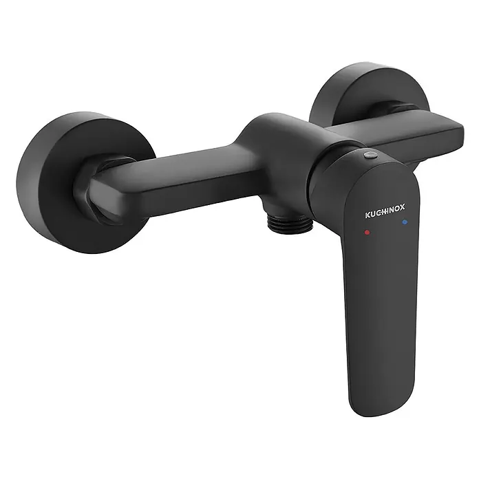 Brausearmatur Wasserhahn GAVA Brausebatterie für Badezimmer in Schwarz -  - Mattschwarze Duscharmatur mit Einhebelmischer und roten/blauen Anzeigen.
