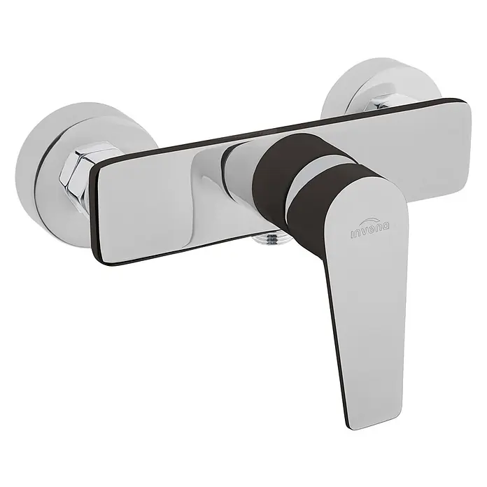 Brausearmatur Wasserhahn DOKOS Brausebatterie für Badezimmer in Schwarz-Silber -  - Verchromte Wand-Duscharmatur mit Einhebelmischer und dunklen Akzenten.