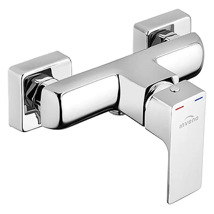 Brausearmatur Wasserhahn NYKS Brausebatterie für Badezimmer in Silber -  - Wandmontierter Duschmischer aus Chrom mit eckigem Design und Einhebelbedienung.