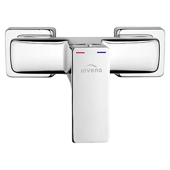 Brausearmatur Wasserhahn NYKS Brausebatterie für Badezimmer in Silber -  - Glänzende, verchromte Invena Einhebel-Wannen- oder Brausearmatur mit roten und blauen Anzeigen.