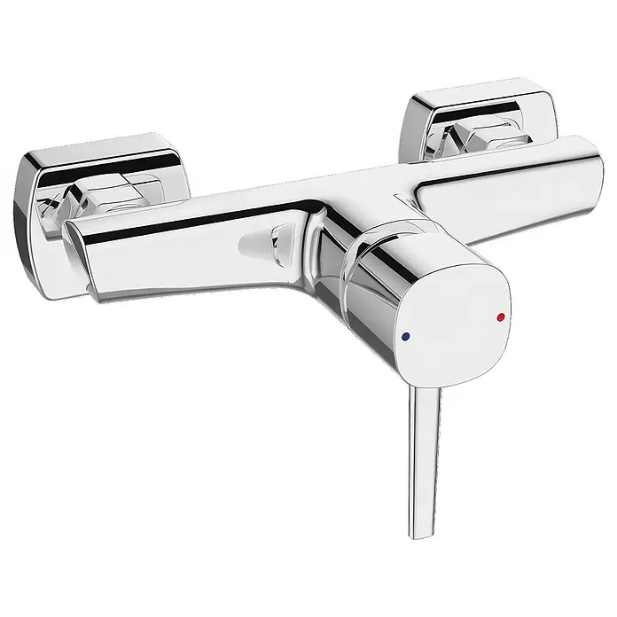 Brausearmatur Wasserhahn POLA Brausebatterie für Badezimmer in Silber -  - Verchromte Duscharmatur mit Einhebelmischer und roten/blauen Anzeigen.