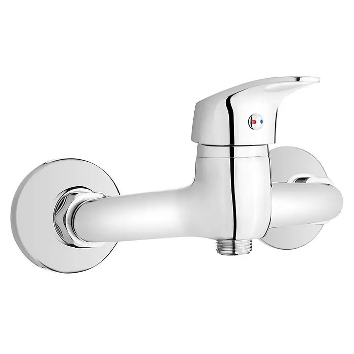Brausearmatur Wasserhahn AVA Brausebatterie für Badezimmer in Silber -  - Verchromte Einhebel-Duscharmatur mit roten und blauen Temperaturanzeigen, Wandmontage.