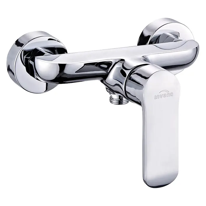 Brausearmatur Wasserhahn SIROS Brausebatterie für Badezimmer in Silber -  - Glänzende Chrom-Duscharmatur mit einem Hebelgriff und einem Anschluss für einen Duschschlauch.
