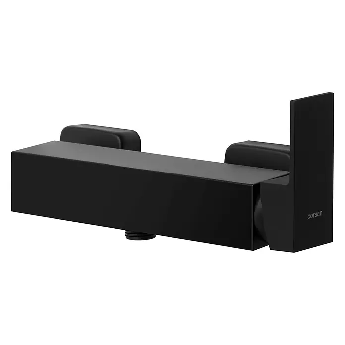 Bad Land UP-Brausearmatur ANGO Brausearmatur Schwarz - Schwarz, Matt - Matt-schwarze, rechteckige Wand-Duscharmatur mit elegantem Hebelgriff und 'corsan'-Branding.