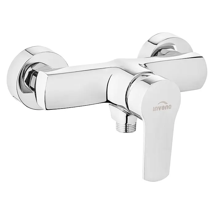 Brausearmatur Wasserhahn VERSO Brausebatterie für Badezimmer in Silber -  - Verchromte Einhebel-Duscharmatur mit Gewindeanschluss und Invena-Logo am Griff.