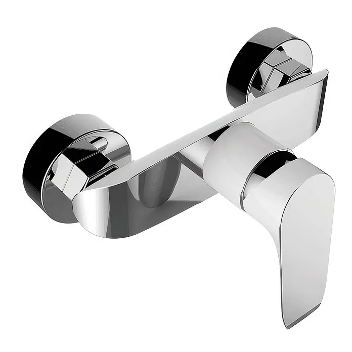 Brausearmatur Wasserhahn ALEA Brausebatterie für Badezimmer in Weiß-Silber -  - Eleganter verchromter Einhebel-Wandbrausemischer.
