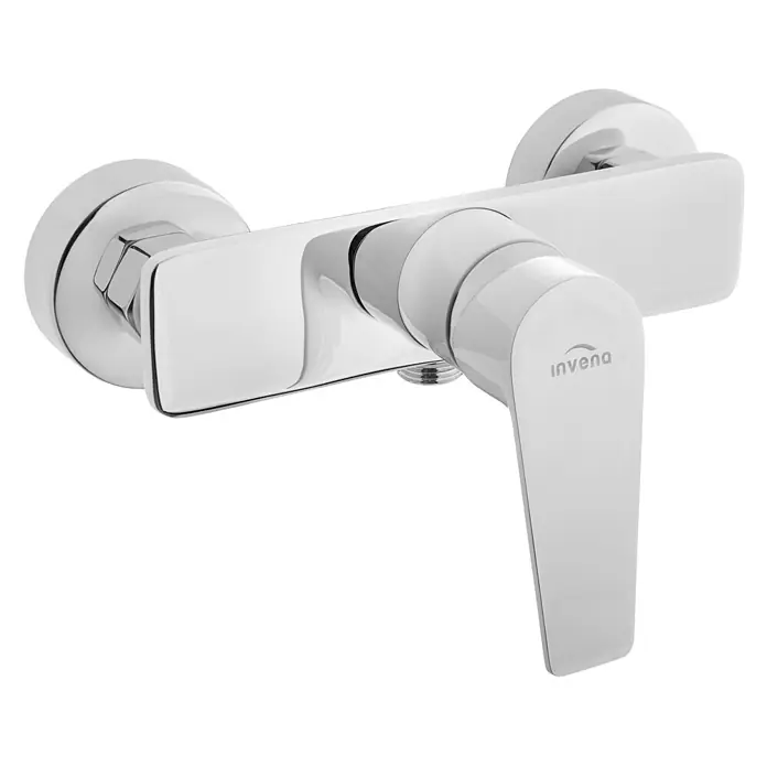 Brausearmatur Wasserhahn DOKOS Brausebatterie für Badezimmer in Weiß -  - Verchromte wandmontierte Duscharmatur mit Einhebelmischer.