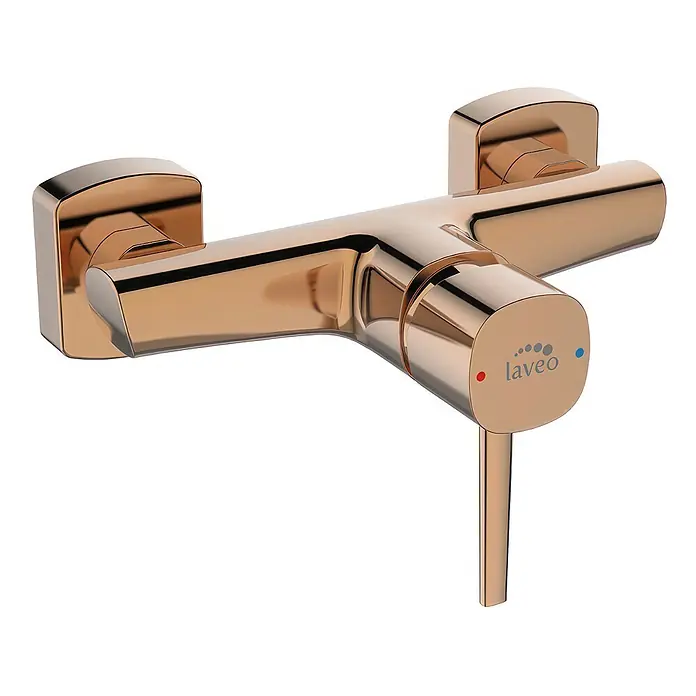Brausearmatur Wasserhahn POLA Brausebatterie für Badezimmer in Rosegold -  - Polierte roségoldene Wand-Duscharmatur mit Einhebelmischer und Laveo-Logo.