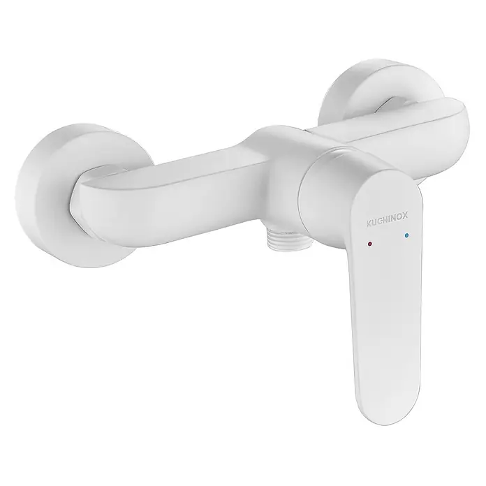 Brausearmatur Wasserhahn DIMA Brausebatterie für Badezimmer in Weiß -  - Weißer Einhebel-Duschmischer mit roten und blauen Warm-/Kaltwasseranzeigen.