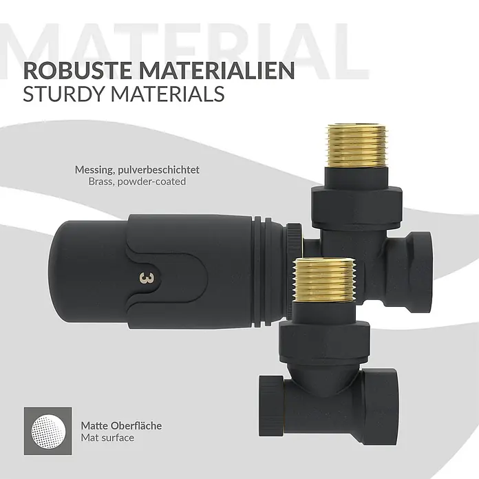 LuxeBath Heizkörperventil 1/2 Zoll, Heizungsventil für Heizkörper, Eckform -  - Mattschwarzes, pulverbeschichtetes Heizkörperventil aus robustem Messing.