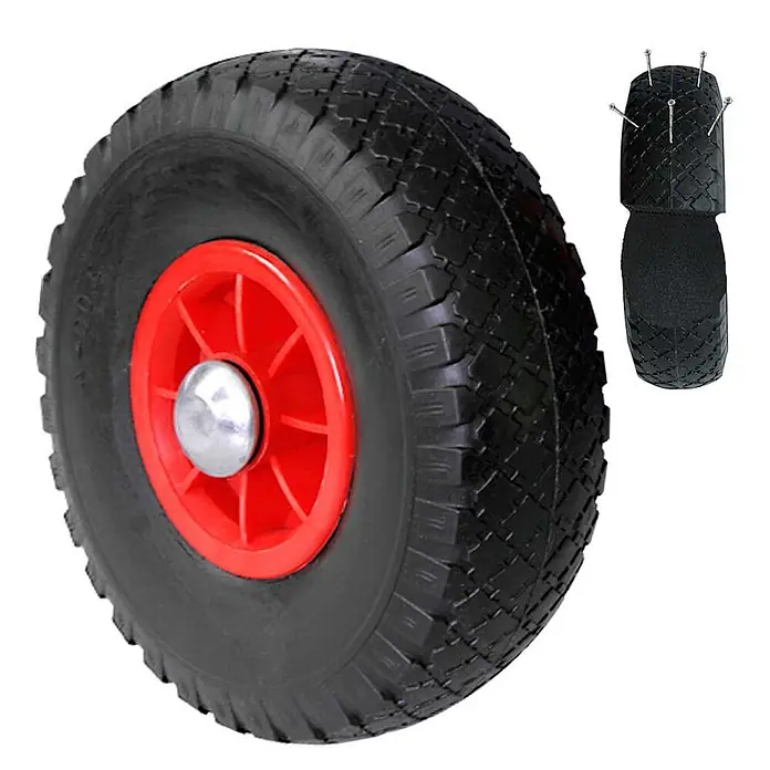 BRB Sackkarre - Aluminium - Pannensicheres schwarzes Gummirad mit roter Nabe und Silberkappe, ideal für Karren und Wagen.