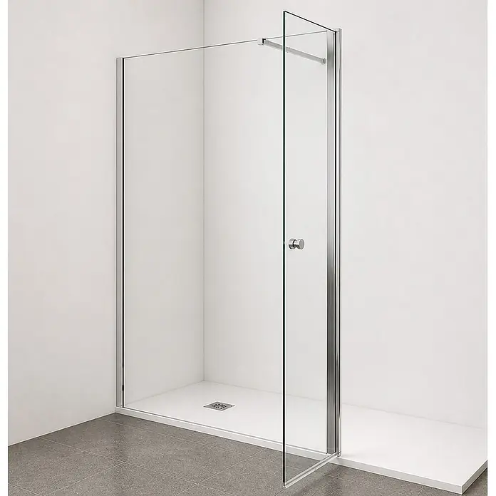 Onbath's Duschwand - B x H: 90 x 195 cm, Beschichtet, Chrom-Silber - Klare Glasduschkabine mit Chromrahmen und weißer Duschwanne.