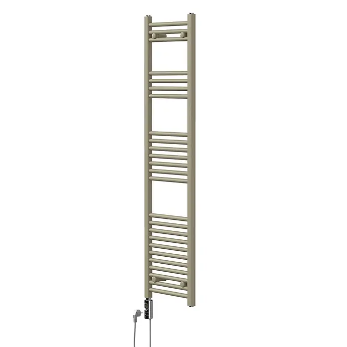 LuxeBath Handtuchheizkörper Sahara Elektrisch 400 x 1500 mm -  - Hoher, schmaler elektrischer Handtuchheizkörper in Hellbeige-Metallic-Optik mit vielen Querstreben und digitaler Steuerung.