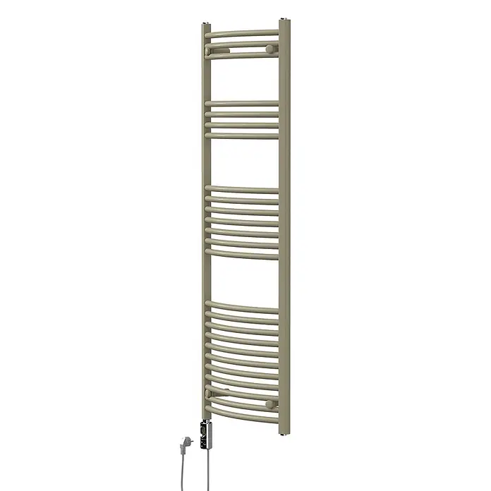 LuxeBath Badheizkörper Elektrisch Sahara 500 x 1500 mm -  - Hoher, beigefarbener elektrischer Handtuchwärmer mit gebogenen Stangen und digitalem Bedienfeld, steckerfertig.