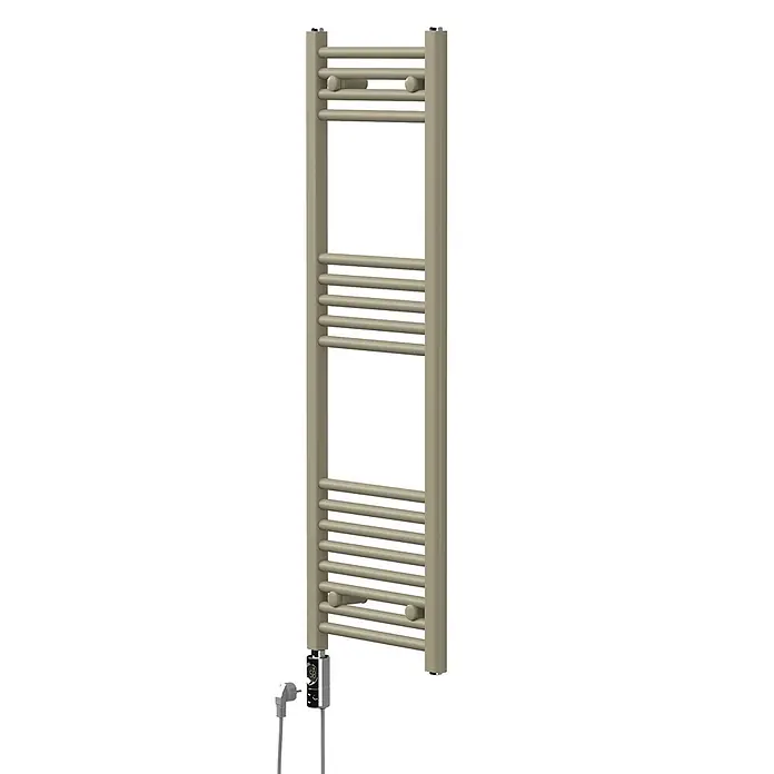 LuxeBath Badheizkörper Sahara Elektrisch 400 x 1200 mm -  - Langer, schmaler, beigefarbener elektrischer Handtuchwärmer mit Querstreben und digitaler Steuerung.