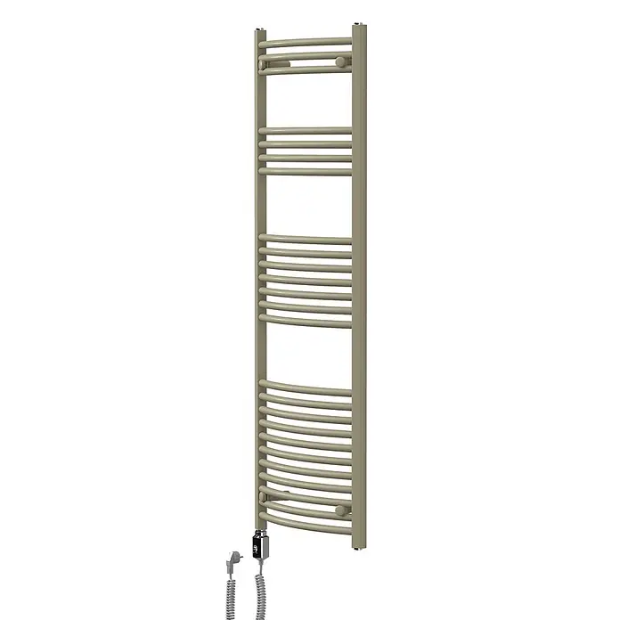 LuxeBath Elektrischer Handtuchheizkörper Sahara 500x1500 mm -  - Heller, beiger, gebogener elektrischer Handtuchwärmer mit Spiralkabel.