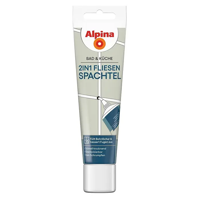 Alpina Fliesenfuge 2in1 Fliesenspachtel - Weiß - Alpina 2in1 Fliesenspachtel Tube, schnell trocknend & überstreichbar, zum Füllen von Bohrlöchern und Ausbessern von Fugen.