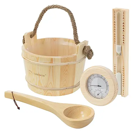 LuxeBath Saunazubehör-Set aus massivem Kiefernholz, Sauna Set 4-teilig