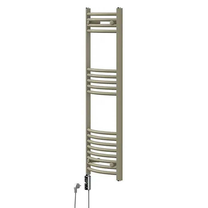 LuxeBath Elektro-Badheizkörper Handtuchheizkörper elektrisch 600W 400 x 1200 mm Beige Heizkörper - B x H: 400 x 1.200 mm, Ausstattung Heizkörper: Blindstopfen - Hoher, beiger elektrischer Handtuchwärmer mit Querstreben, digitalem Thermostat und zwei beweglichen Haken.