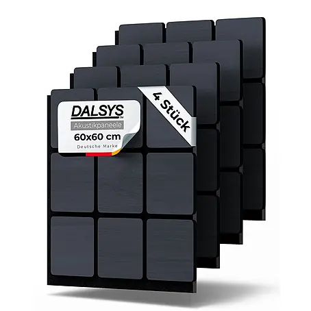 Dalsys  Akustikpaneel 4x 60 x 60cm Quadrat Eiche Schwarz