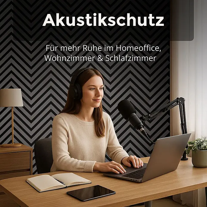 Dalsys Akustikpaneel 4x 120 x 54cm V-Muster Grau - Grau - Akustikschutzplatten mit schwarzem und grauem Chevronmuster verbessern die Ruhe im Homeoffice.