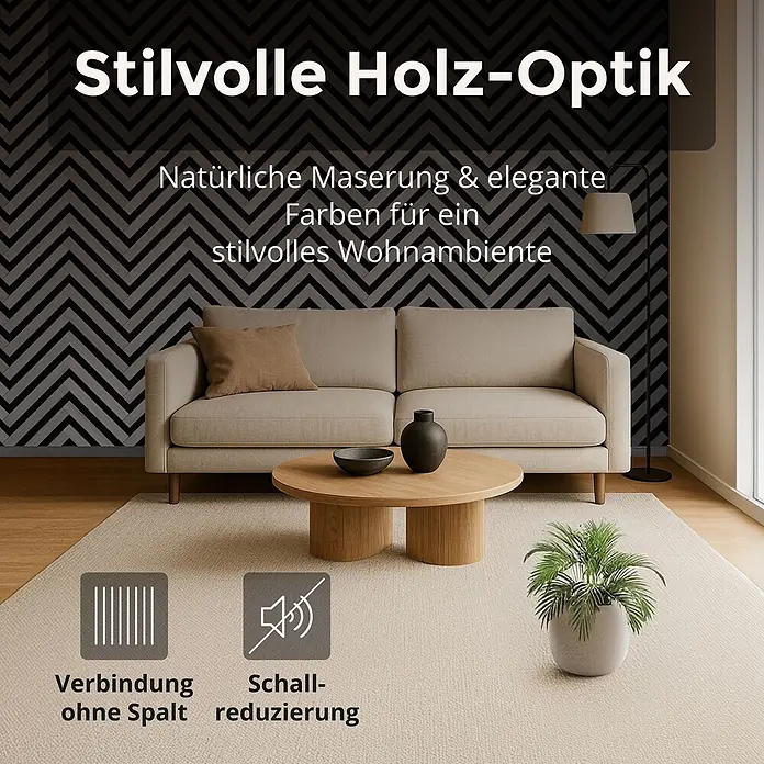 Dalsys Akustikpaneel 4x 120 x 54cm V-Muster Grau - Grau - Stilvolle Holzoptik-Wandpaneele im Wohnzimmer, mit natürlicher Maserung und Schalldämmung.