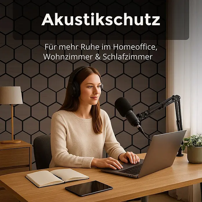 Dalsys Akustikpaneel 4x 76 x 62cm Hexagon Walnuss - Braun - Hexagonale Akustikpaneele im Homeoffice, die für bessere Raumakustik sorgen.