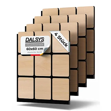 Dalsys  Akustikpaneel 4x 60 x 60cm Quadrat Eiche Hell