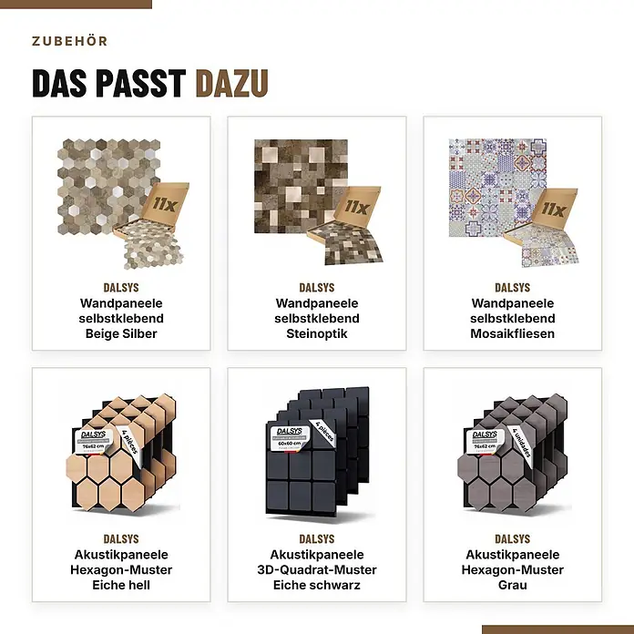 Dalsys Wandpaneel - 4.000 x 600 mm - Sortiment von DALSYS selbstklebenden Wandpaneelen und Akustikpaneelen in verschiedenen Designs und Farben.
