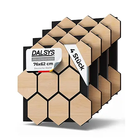 Dalsys  Akustikpaneel 4x 76 x 62cm Hexagon Eiche Hell