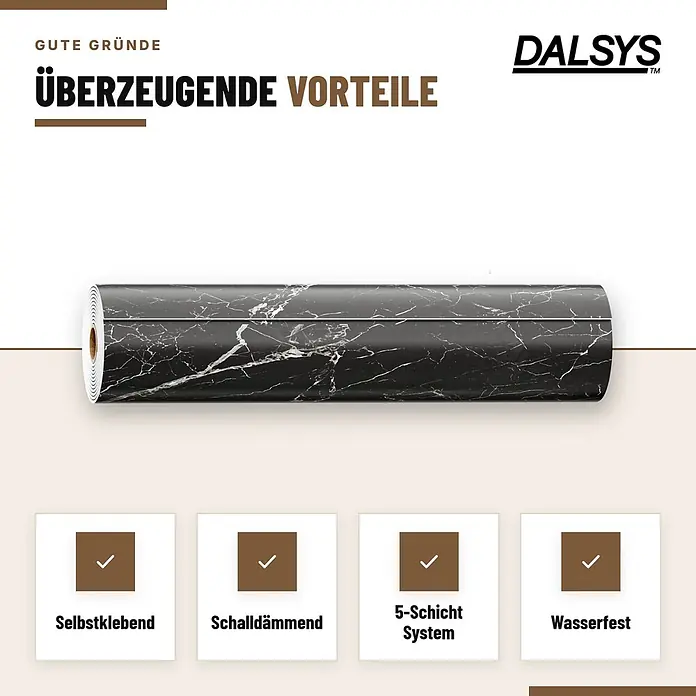 Dalsys Wandverkleidung Selbstklebend 3m Rolle x 120cm Schwarz PVC -  - Rolle selbstklebende Dekorfolie in schwarzer Marmoroptik.