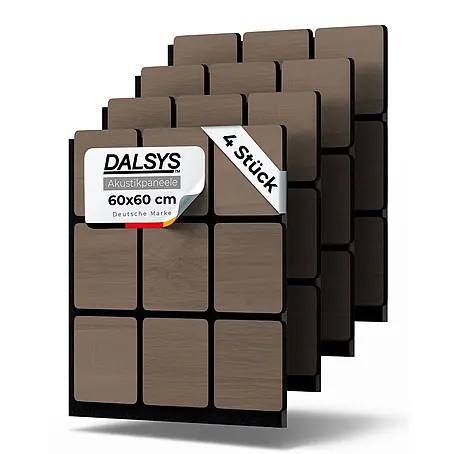 Dalsys  Akustikpaneel 4x 60 x 60cm Quadrat Walnuss