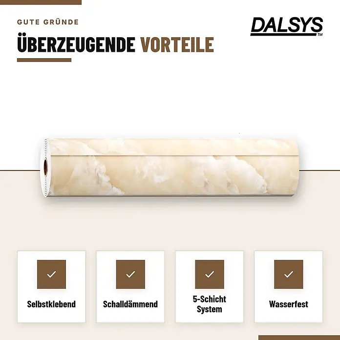 Dalsys Wandpaneel - 3.000 x 600 mm - Rolle aus beiger Marmor-Dekorfolie zum Bekleben von Oberflächen.