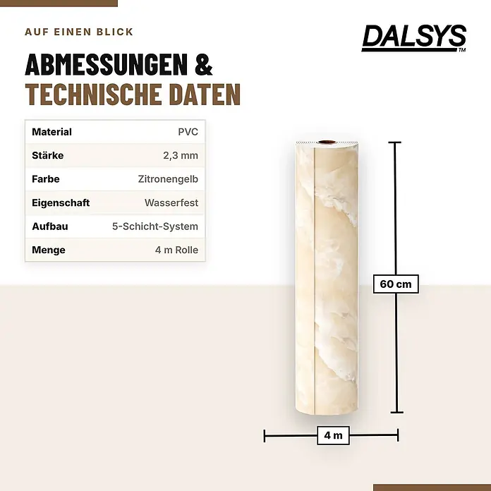 Dalsys Wandverkleidung Selbstklebend 4m Rolle x 60cm Zitronengelb PVC -  - Rolle zitronengelber Marmor-PVC-Folie, 60 cm breit, 4 m lang und 2,3 mm dick.