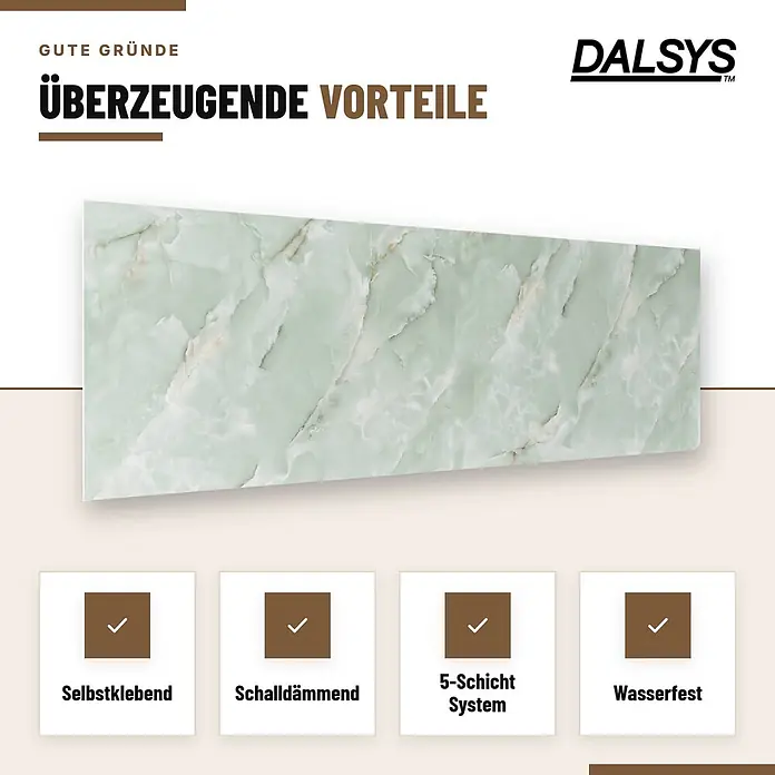 Dalsys 10x Wandverkleidung Selbstklebend 60x30cm Salbeigrün PVC -  - Rechteckige hellgrüne Marmor-Platte, selbstklebend, schalldämmend, 5-Schicht-System, wasserfest.