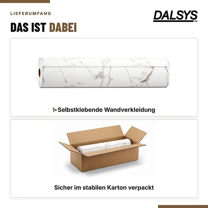 Dalsys Wandpaneel - 4.000 x 600 mm - Marmorierte, selbstklebende Wandverkleidung auf Rolle, sicher in einem stabilen Karton verpackt.