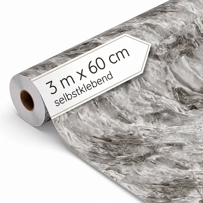 Dalsys Wandpaneel - 3.000 x 600 mm - Rolle selbstklebende Folie mit grauem Marmormuster, 3m x 60cm.