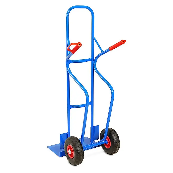 BRB Sackkarre - Stahl - Blaue Metallsackkarre mit roten Griffen und schwarzen Luftreifen für schwere Lasten.