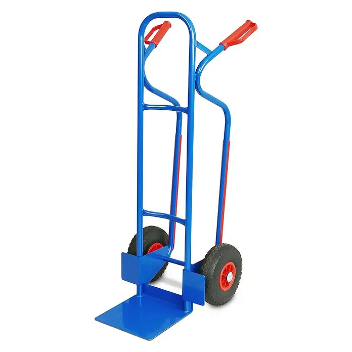 BRB Sackkarre - Stahl - Blauer Metall-Sackkarren mit roten Griffen und schwarzen Rädern zum Transport schwerer Lasten.