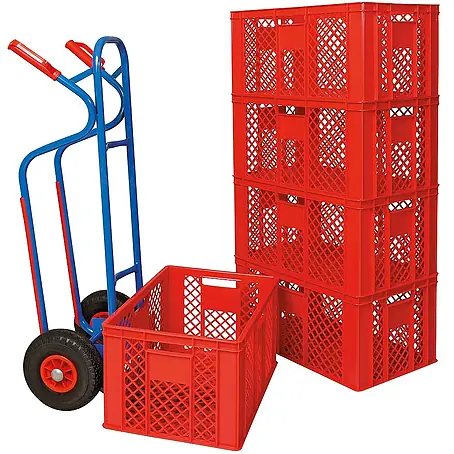 BRB Transportkarre aus Stahl + 5 Eurostapelbehälter durchbrochen 60x40x32 cm